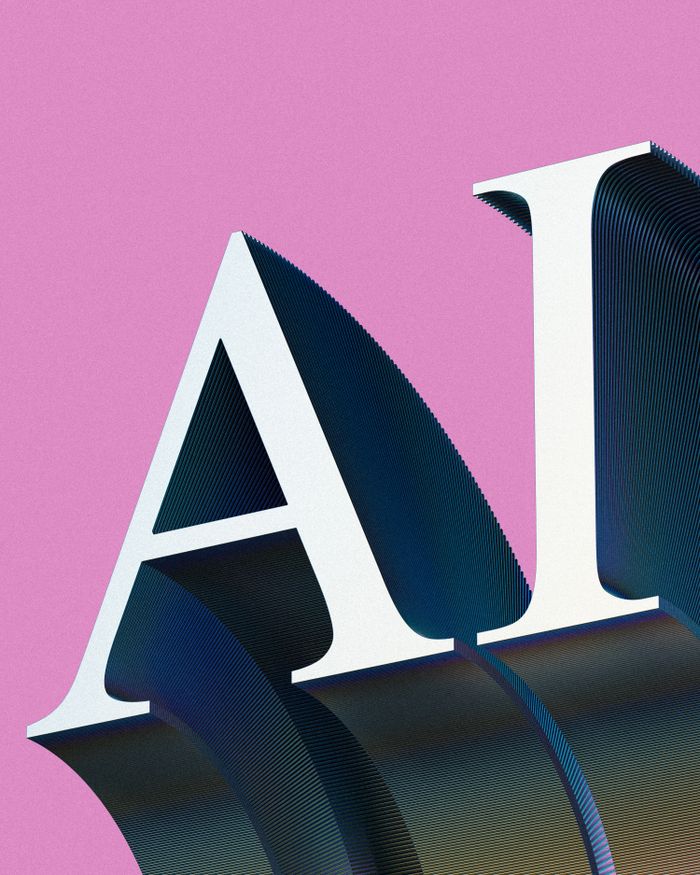 about-02 Creative AI typography art with gradient effects on a pink backdrop.